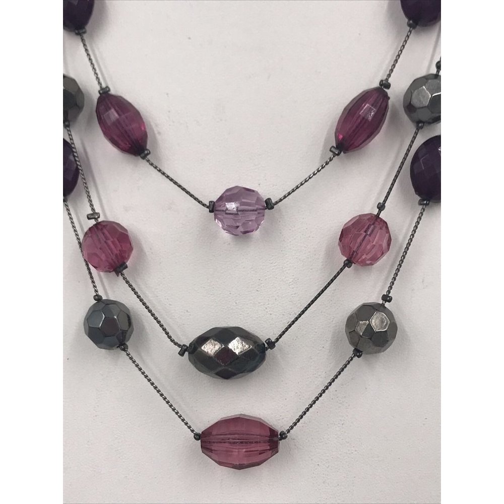 NY & CO floating‎ bead illusion necklaces multi strand 18" Purple Gun Metal